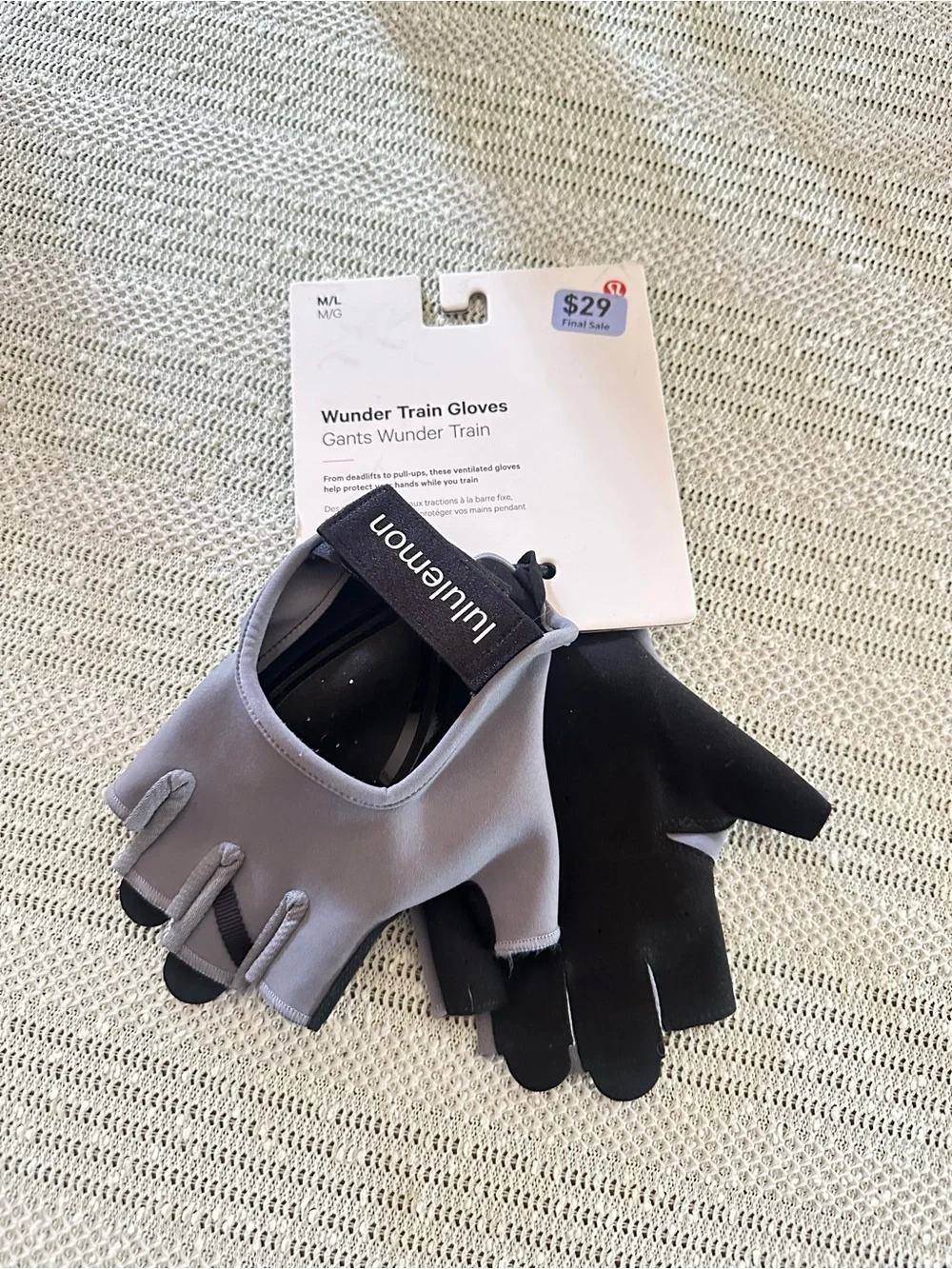 Lululemon Wunder Train Gloves M/L Asphalt Grey ASGY Training Workout NWT